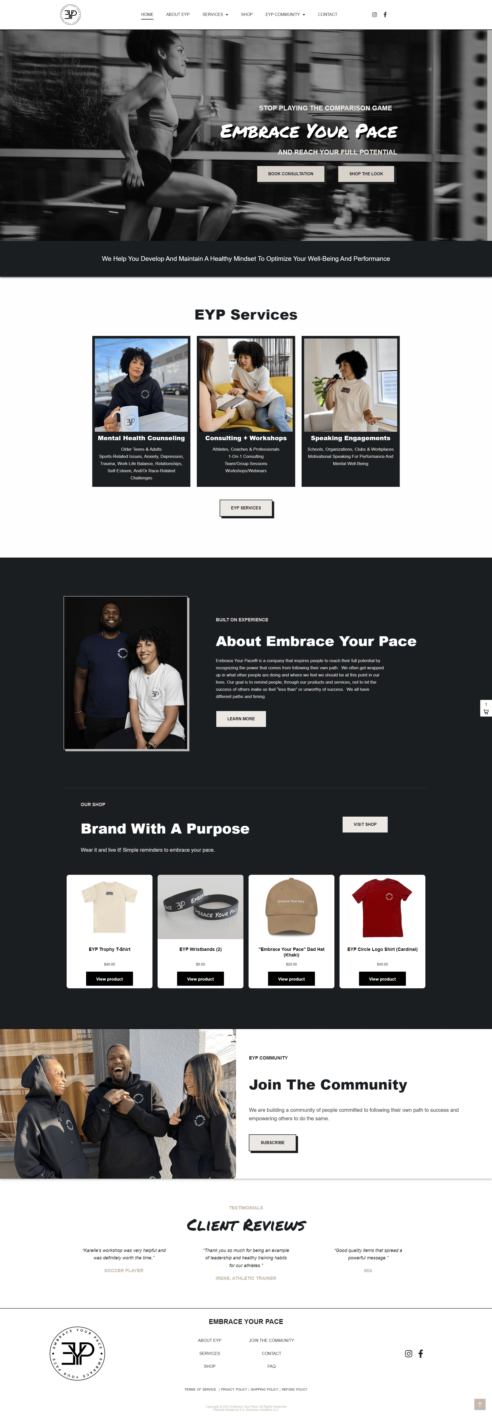 embrace your pace homepage design
